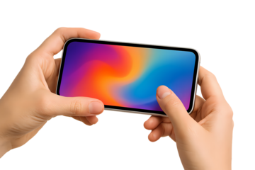 hand holding tablet pc mobile phone isolated on Transparent background PNG image 