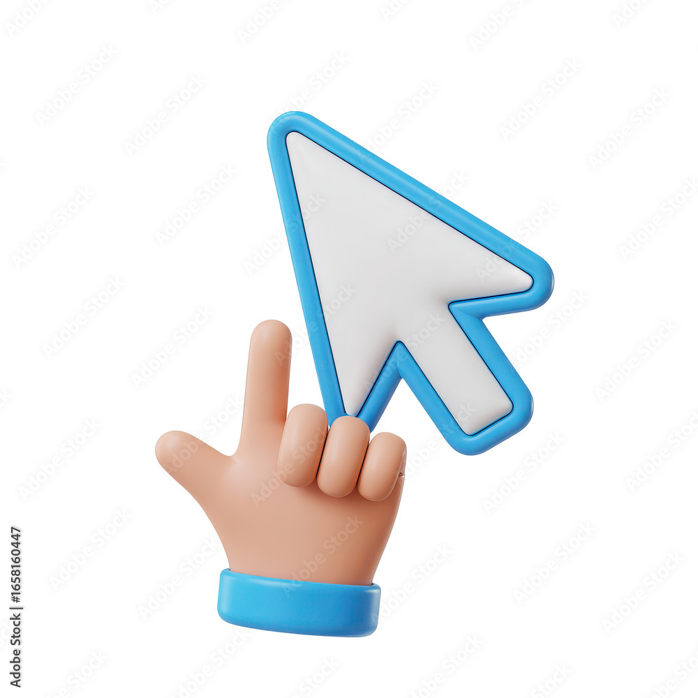 Poster interactive 3d cursor icon with finger gesture engaging digital content and online actions isolated 