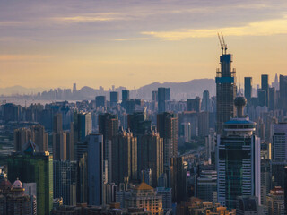 Obraz premium Shenzhen ,China - July 14, 2022: Aerial view of landsccape in Shenzhen city, China