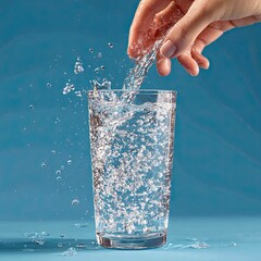 Hand pouring clear water into glass 4
