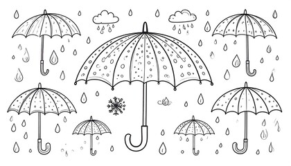Hand-drawn umbrella sketch set