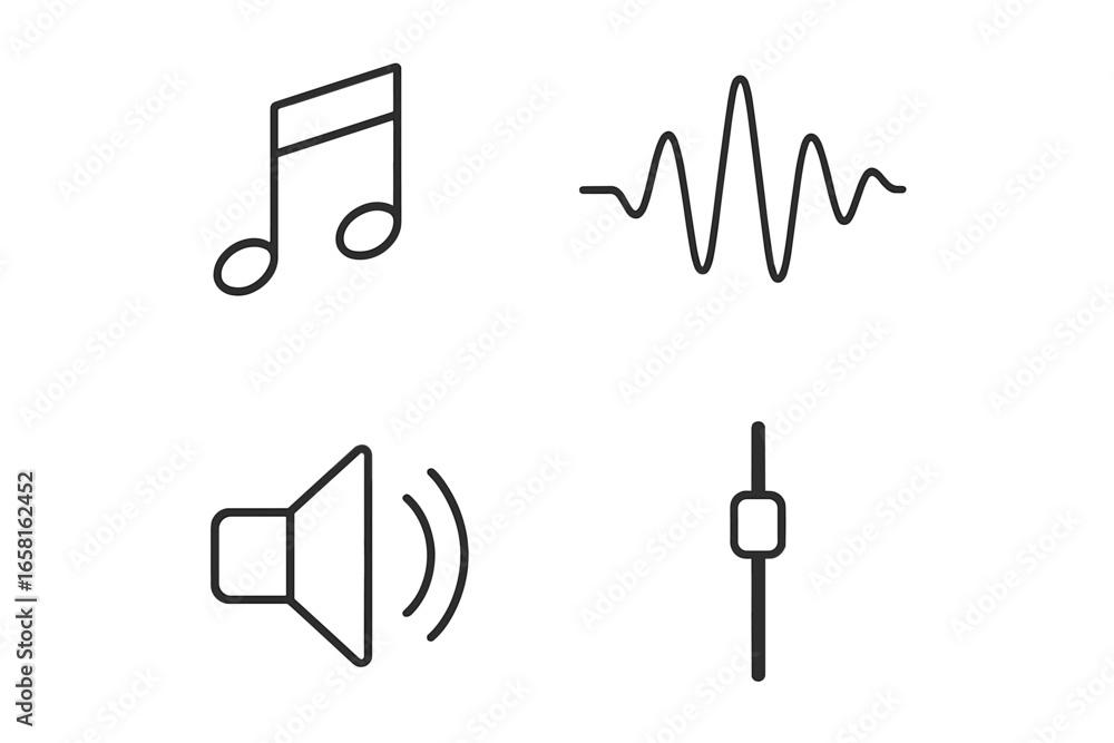 Poster sound and music outline icon set. vector collection of audio symbols including musical note, soundwa
