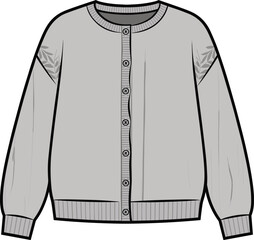 Light gray button up cardigan with leaf detail on sleeves and ribbed cuffs sweater clothing