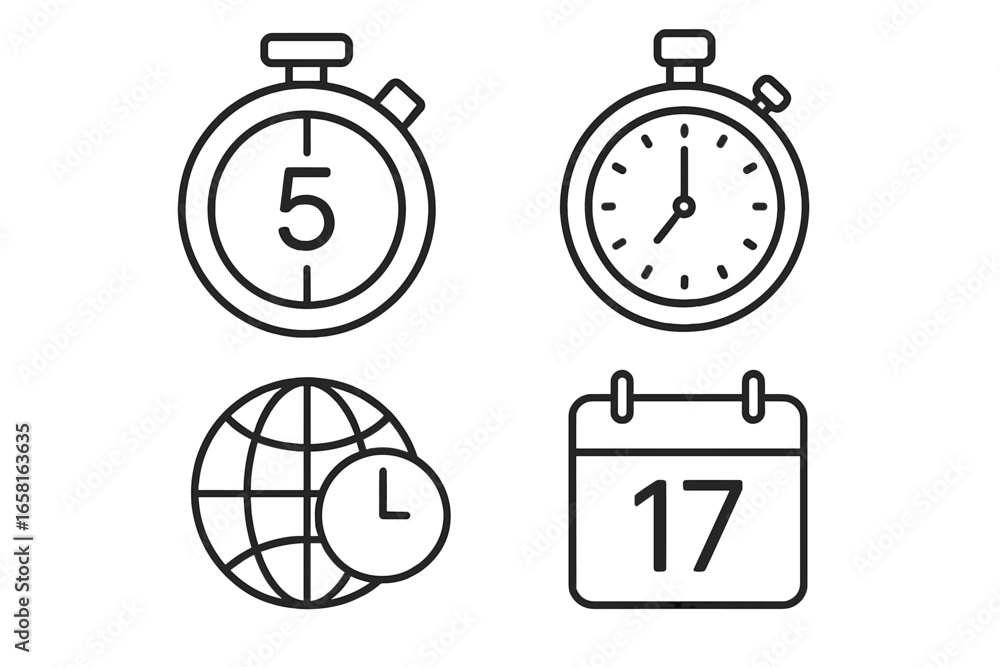 Aufkleber time management outline icon set. vector symbols for productivity, deadline, and scheduling. include