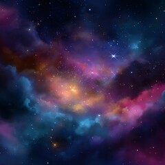 Naklejka premium Anime-style nebula illustration with vibrant colors, fantasy interstellar background, dreamy anime galaxy painting, glowing cosmic atmosphere, vibrant cel-shaded nebula design, colorful anime-inspired