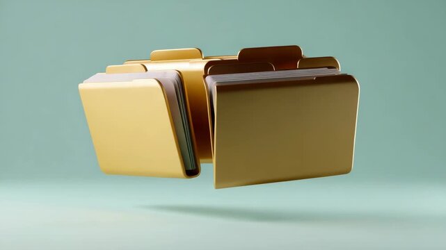 Golden folders floating in serene environment symbolize organization and efficiency in document management for modern office and business paperwork