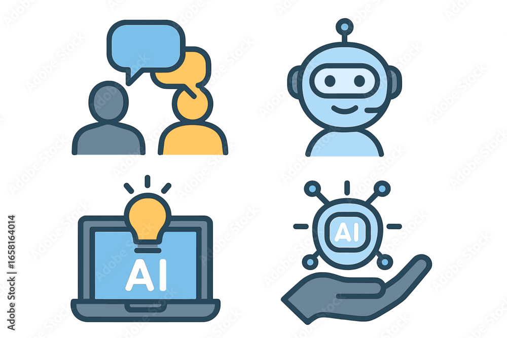 Aufkleber ai icon set. artificial intelligence concepts. chatbot for customer service, collaboration, ai idea 