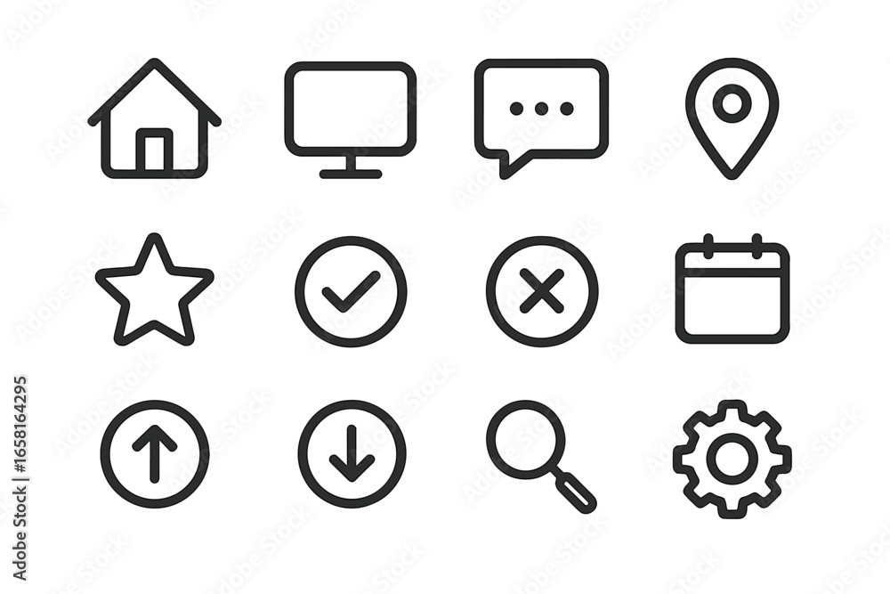 Fototapete set of simple and clear minimalist icons for various purposes, versatile vector cartoon illustration