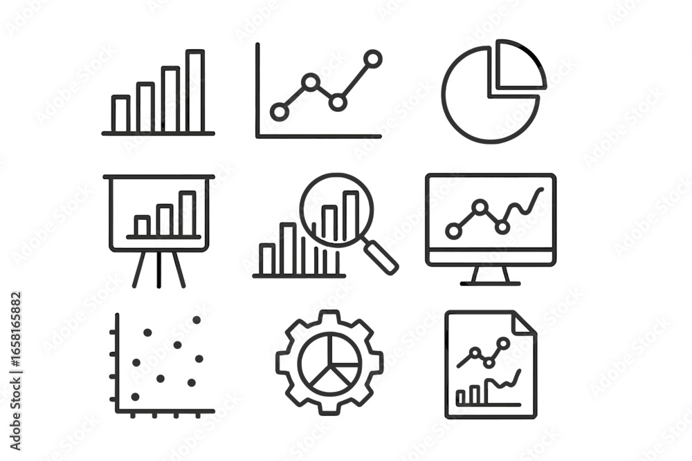 Aufkleber data analytics line icons. chart, graph, diagram for data visualization. business statistics, financ