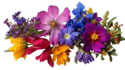 Freshly Picked Flowers: A flat lay of freshly picked flowers with vibrant colors, isolated on a Transparent background, PNG file.