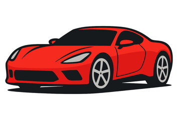 Red sports car side view in modern cartoon style illustration