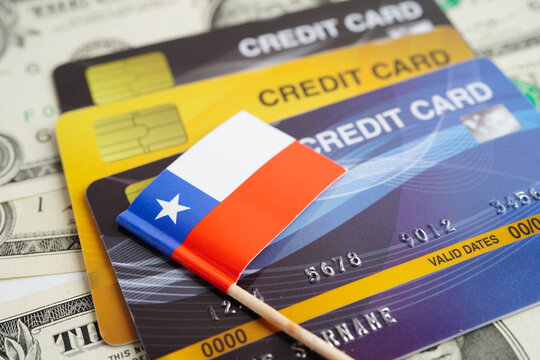 Chile flag on credit card, finance economy trading shopping online business.