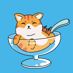 Cute orange cat in martini glass vector illustration art.