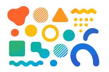 Set of colorful abstract geometric shapes with gradient. Modern vector design elements for web and print. Collection of blobs, circles, and minimalist forms for creative projects.