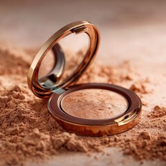 Macro shot of open makeup compact