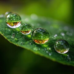Macro shot of water droplets on green leaf 3