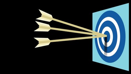3 arrows hitting the center of the target - 3 color variations and cutout set