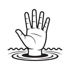 Obraz premium Hand Drowning in Water – Emergency Alert, Help Sign, and Mental Health Crisis Icon
