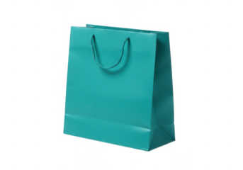 Teal paper bag with handles for shopping isolated on transparent background