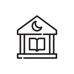 Mosque Icon with Open Book and Crescent Representing Faith Religion Worship and Islamic Education
