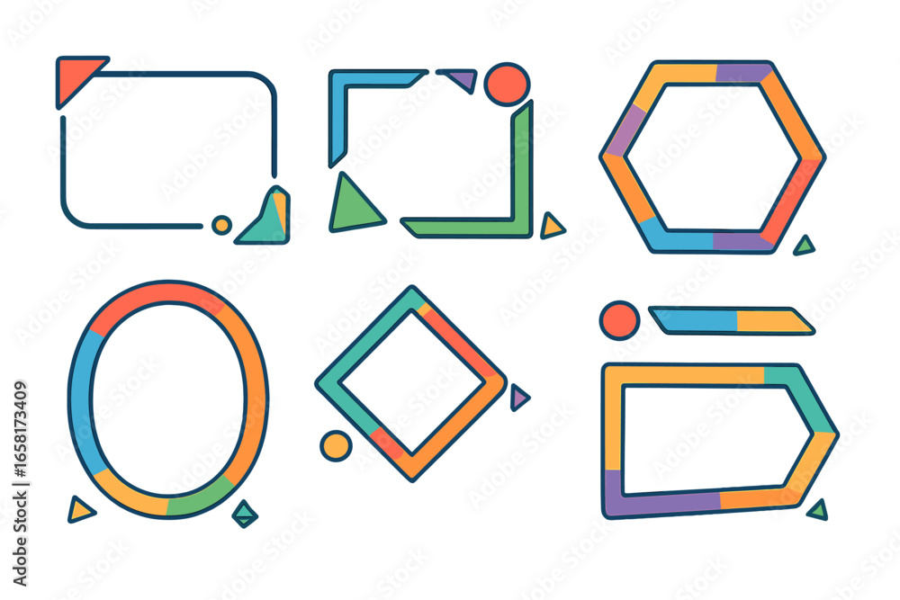 Poster set of colorful geometric frames and borders for text. collection of modern abstract banners, labels