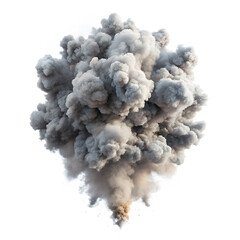 A massive, dense explosion of grey smoke and particles fills the frame, isolated on transparent background