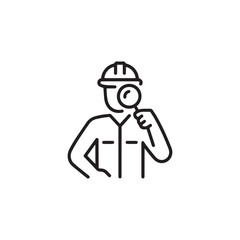 Inspector icon with worker helmet and magnifying glass