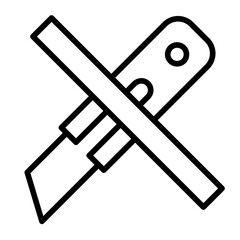 Do not use cutter icon. No knife symbol. Package opening safety instruction. Vector illustration. Outline Icon