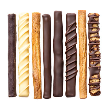 Delicious Set of Chocolate Dipped Biscuit Sticks Isolated on White Background