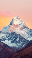 Majestic Snow Mountain Peak at Sunrise in Pastel Sky
