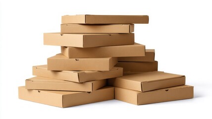 Stack of pizza boxes on white background. AI image