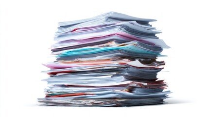 Stack of colorful documents on white background. AI image