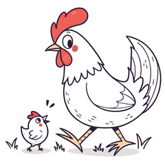 Cute Hen and Chick Walking Together