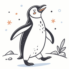 Happy Penguin Walking on Ice