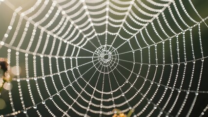 Obraz premium Dew-Drenched Spider Web with Radiant Symmetry