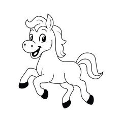 adorable cartoon horse with playful expression and flowing mane, outlined in blue for children's books and creative design