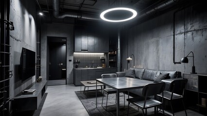 Modern Industrial Apartment with Concrete Walls and Minimalist Furniture