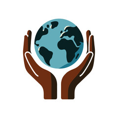 Two hands with different skin tones holding the world globe, an icon for global unity and cooperation vector illustration design