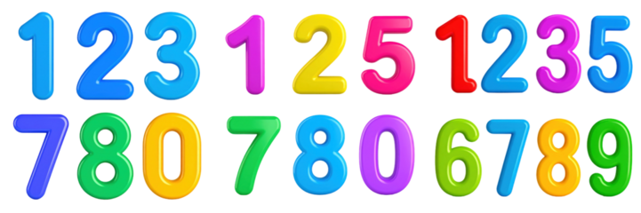 3D Plastic Style Numbers One To Nine Arrayed With Vibrant Colors Against Black Background