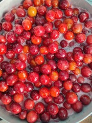 Prunus cerasifera, also known as cherry plums, are simmering gently in a pot, transforming into a...