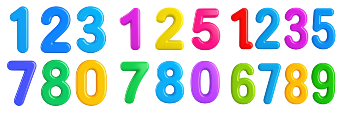 3D Plastic Style Numbers One To Nine Arrayed With Vibrant Colors Against Black Background - Powered by Adobe
