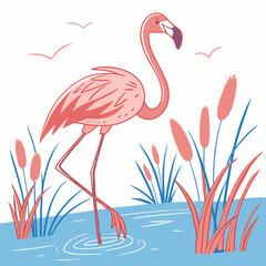 Pink Flamingo in a Wetland