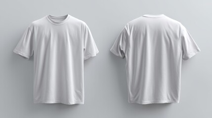 Plain white t-shirt front and back view on light background for apparel mockup.