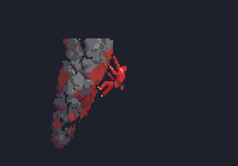 Pixel person climbing rock with void background. For video games or web design
