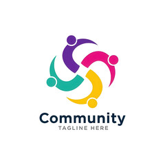 Obraz premium Community logo design template with colorful abstract people in a circle isolated PNG with Transparent Background