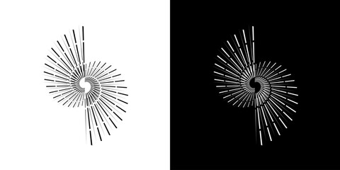 Dynamic abstract spiral sound wave rhythm lines. Circular spiral sound wave rhythm of lines. Circular futuristic abstract lines, black and white background.
