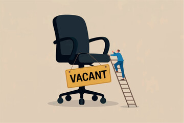 Office chair with vacant sign and ladder represents empty workspace and job opportunity