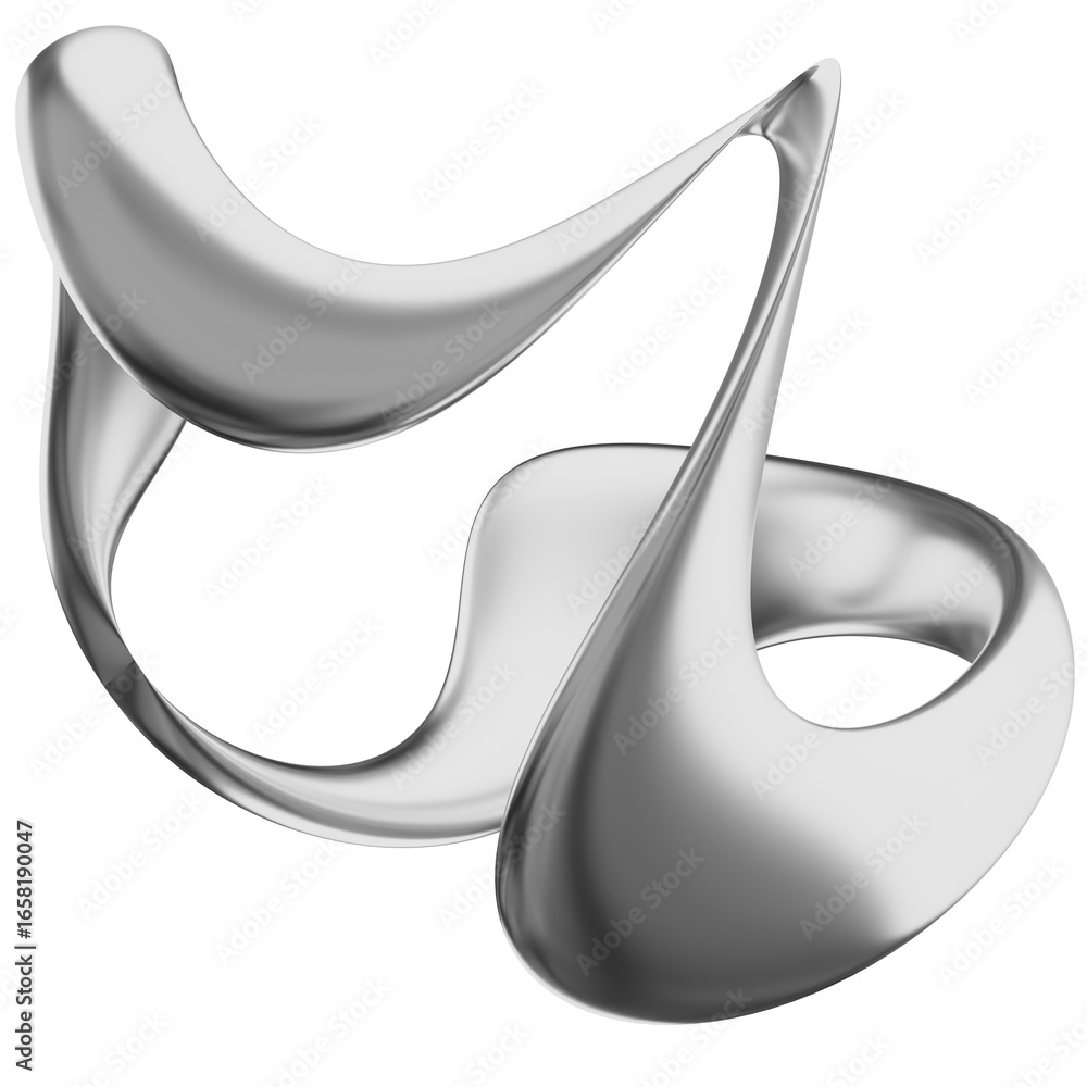 Poster 3d chrome metallic ματ abstract shape objects, 3d rendering aluminum gradient shape design element, 