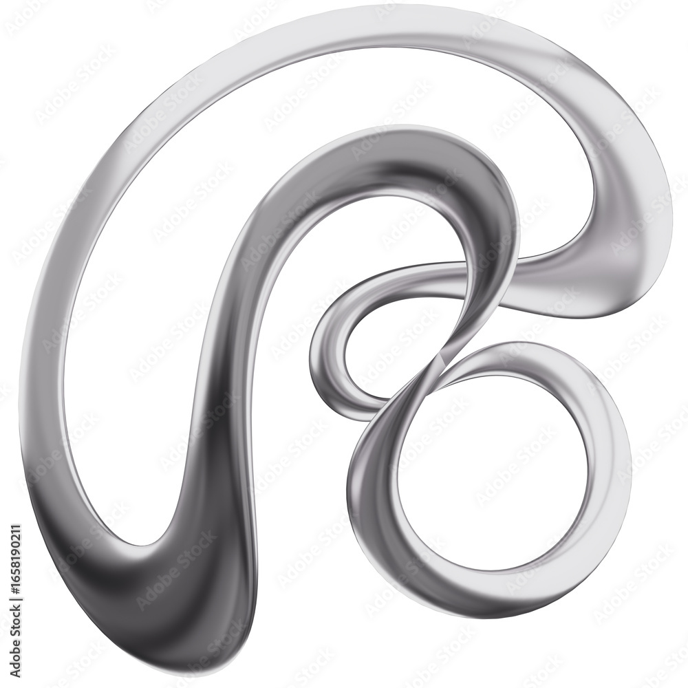 Aufkleber 3d chrome metallic ματ abstract shape objects, 3d rendering aluminum gradient shape design element, 
