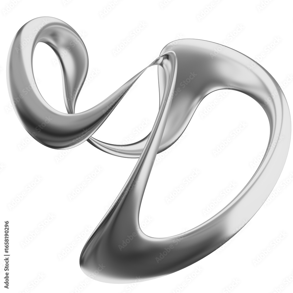 Poster 3d chrome metallic ματ abstract shape objects, 3d rendering aluminum gradient shape design element, 